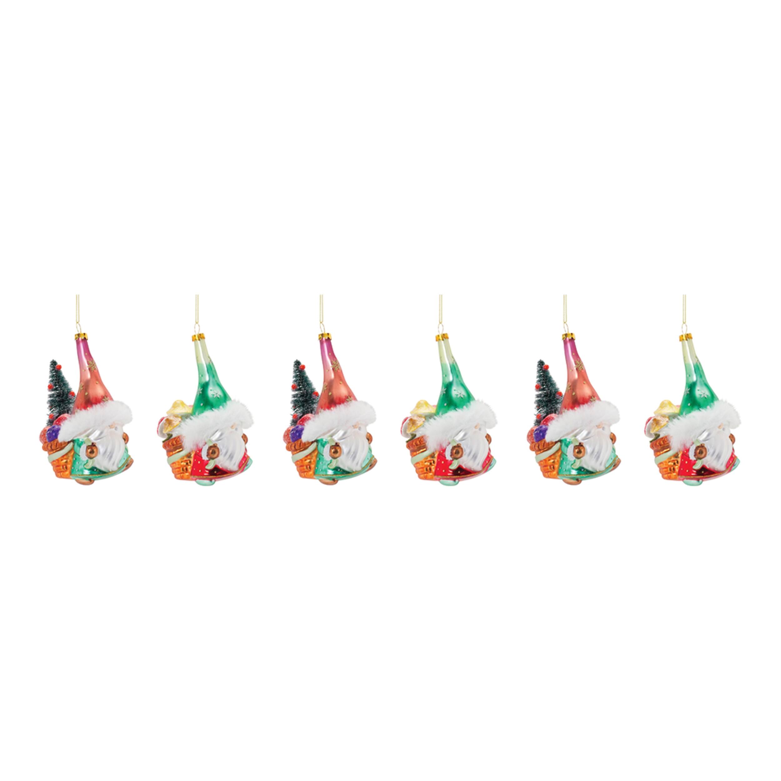 Alt View 2. BreeBe - Glass Santa Gnome Ornament (Set of 6) - Green, Red.