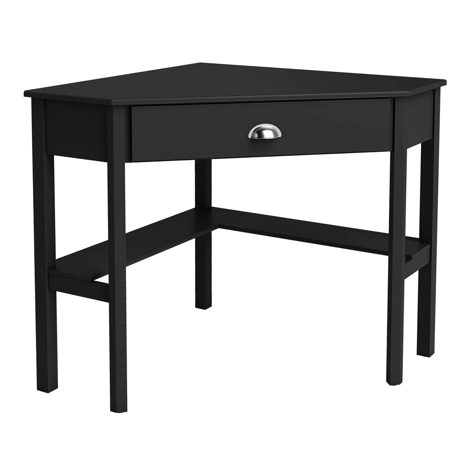 Costway - Corner Desk Space-saving Triangular Computer Desk with Storage Drawer & Shelf - Rustic Black