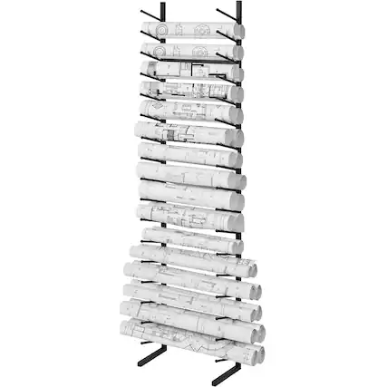Front. VEVOR - Blueprint Storage Rack, Hanging Poster Display Rack 16-Tier, Vertical Blueprint Roll File Holder 2 Rolls/tire - Black.