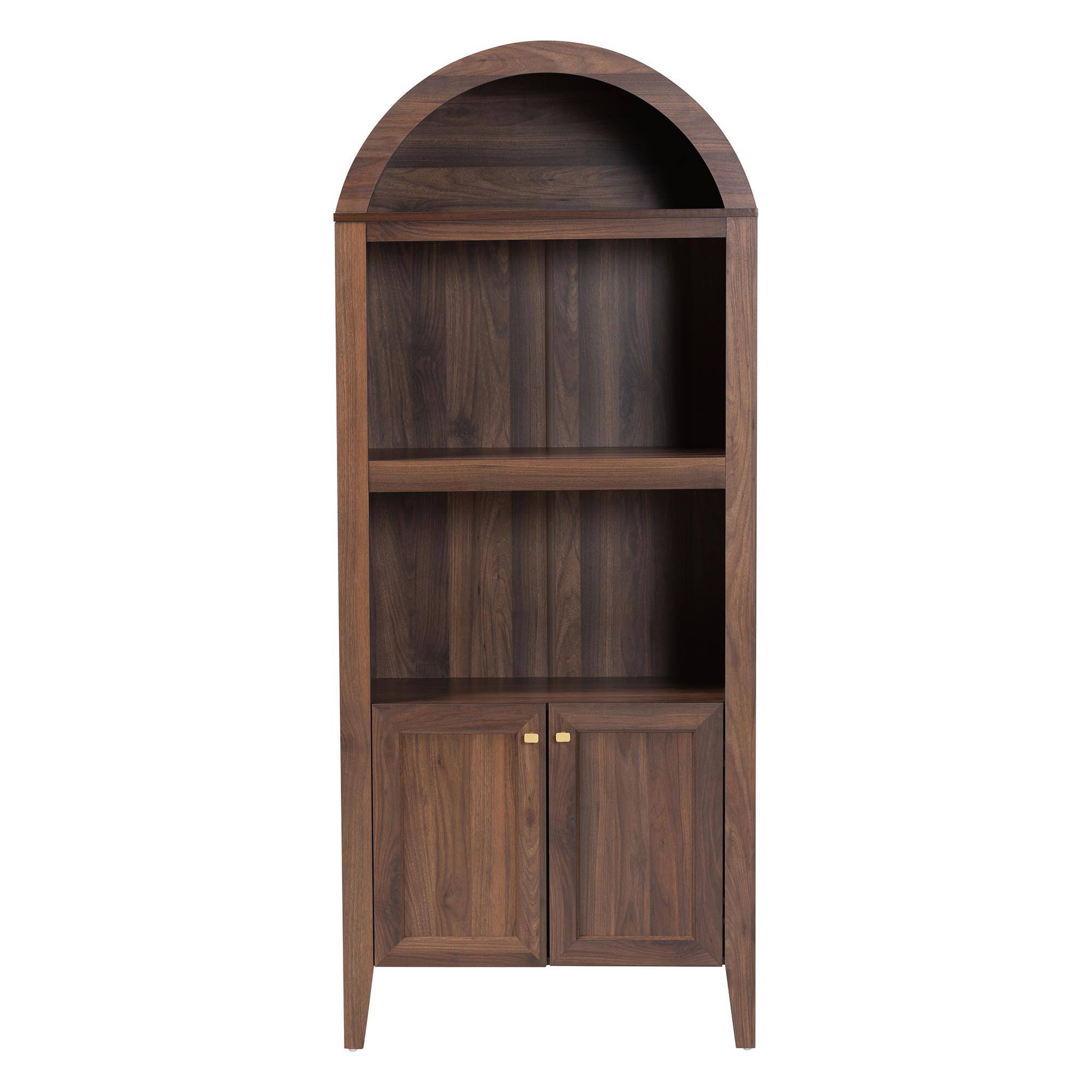 Left. Baxton Studio - Hayes Wood Cabinet with Arch Top - Mid-Century Modern Display Piece with Soft-Close Doors for Living Room or Hallway.