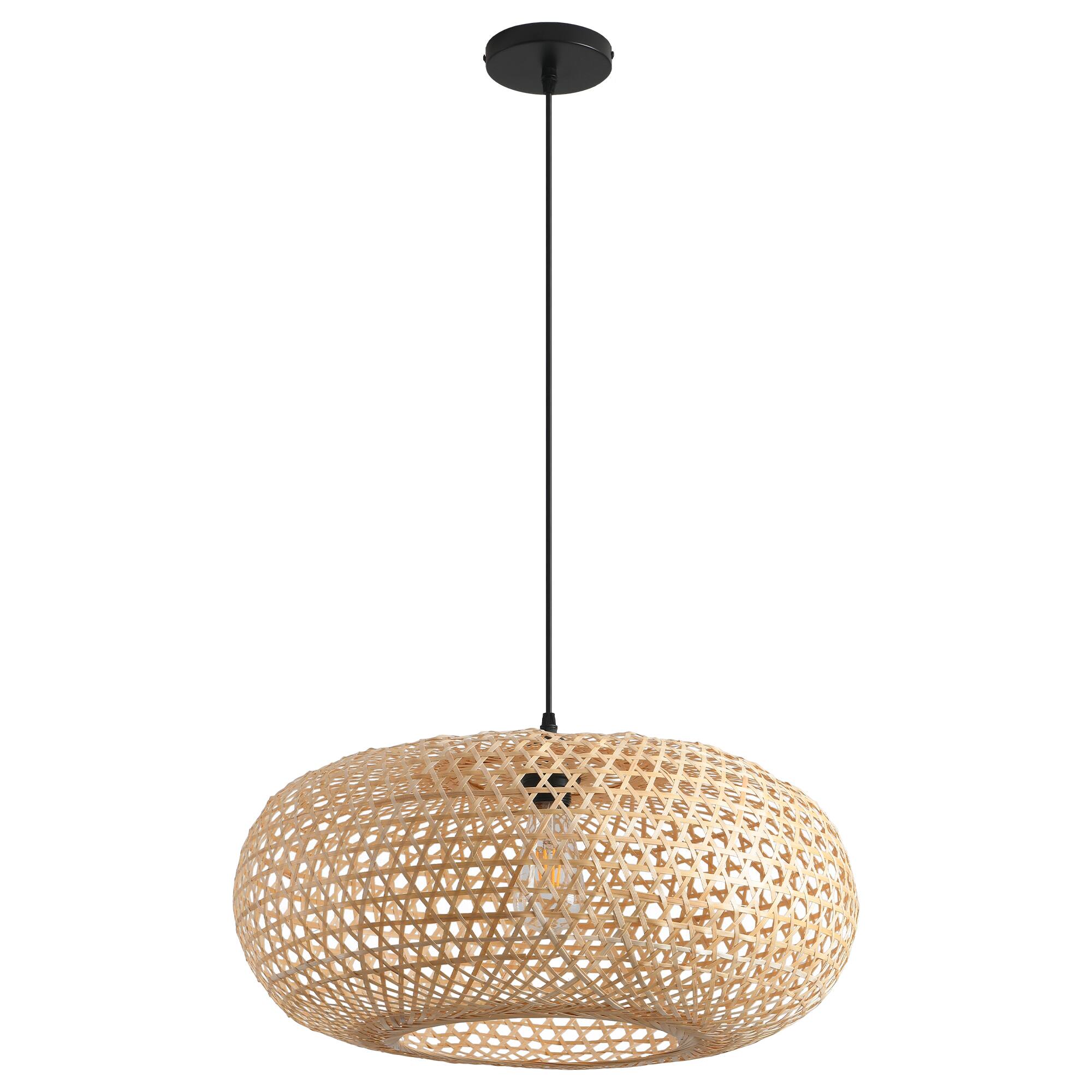 Alt View 4. Parrot Uncle - 1-Light Coastal Retro Brown Rustic Bamboo Hand-Woven Hanging Cage Pendant Light - Brown.