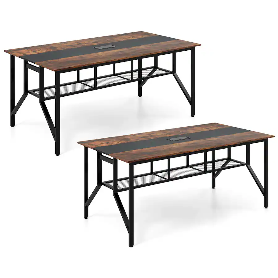 Conference Table Shelf Costway 2 PCS 6 FT Conference Table with Cable Grommet Storage Shelf ...