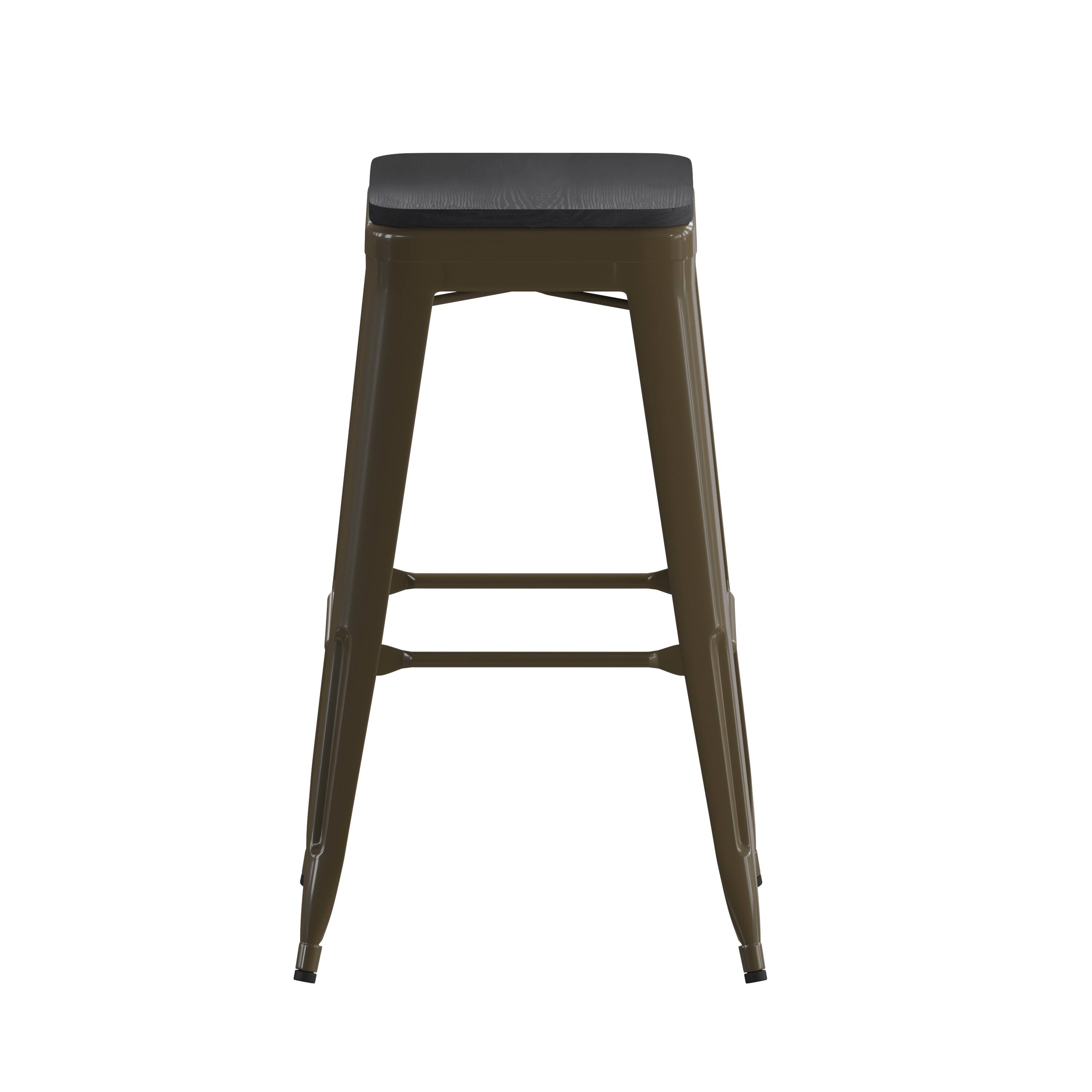 Alt View 8. Emma + Oliver - Cory Set of Four Backless Metal Stools with All-Weather Poly Resin Seats for Indoor Use Only - Black Resin Wood Seat/Gun Metal Frame.