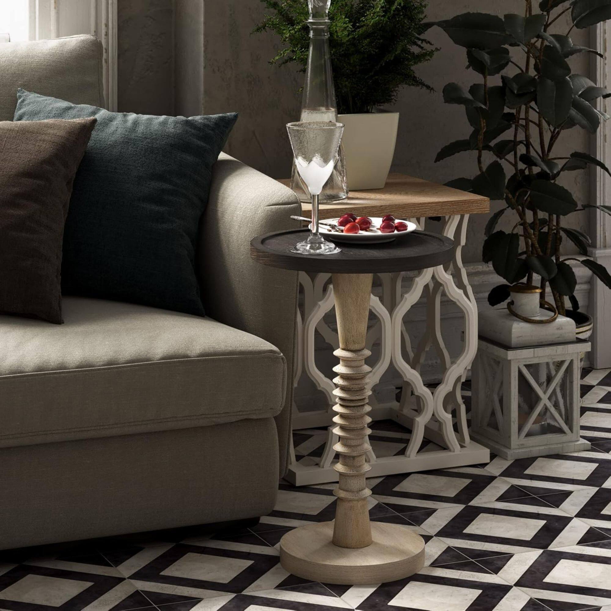 Alt View 4. COZAYH - COZAYH Pedestal Tray Top End Table for Holding Drinks, Lamps or Plants, Black - Black & White.