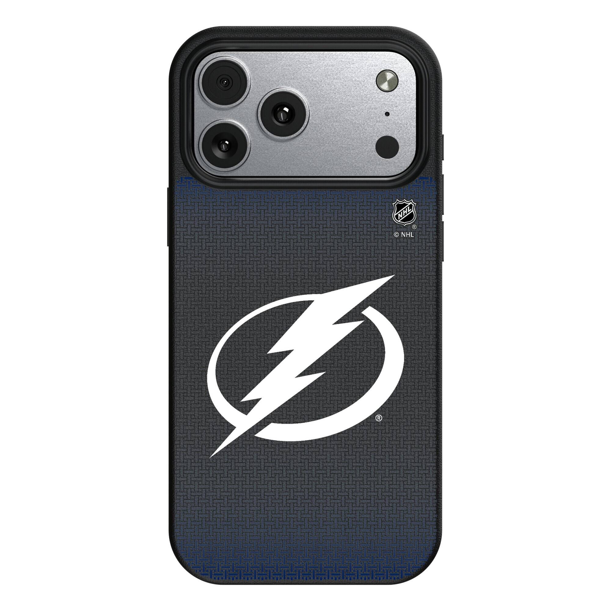 Front. Keyscaper - Tampa Bay Lightning Linen Logo iPhone Magnetic Bump Case - 17 Pro Max - Black.