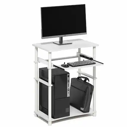 Front. Furinno - HOME Desk, Gaming Desk, Open Shelf Laptop Notebook Computer Desk, Office Desk for Home Office, Study Room, Dorm, Bedroom - White/White.