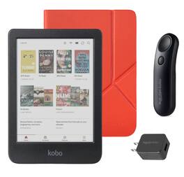 Kobo - Clara Colour (Black) eReader with Black Remote & AC Bundle - 2024 - Cayenne Red SleepCover