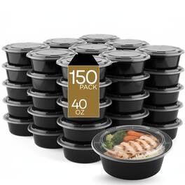 Eco Harmony Products - Microwaveable Round Container with Lid, 40oz, 150-Pack - Black