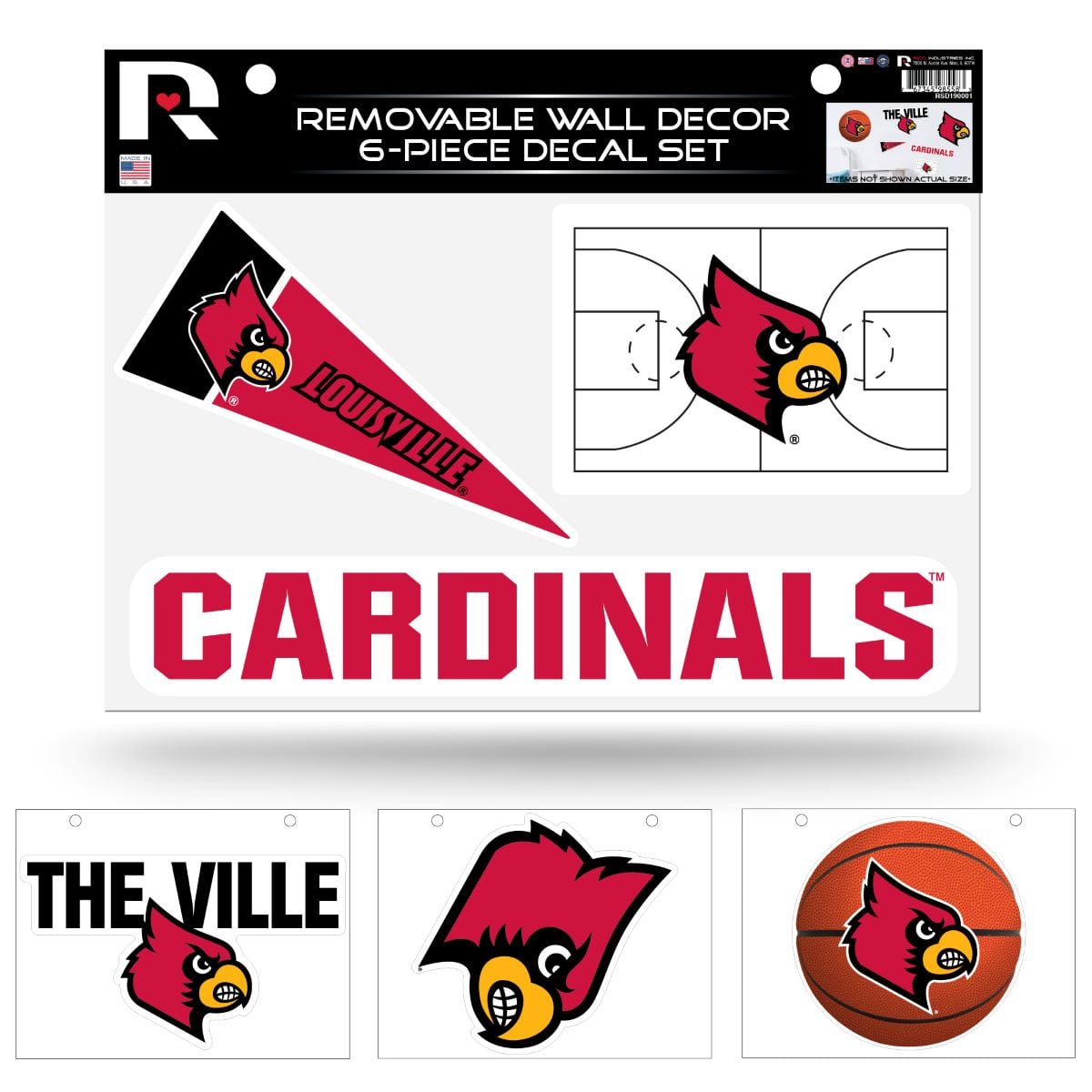 Rico Industries - Louisville Cardinals (Set of 6) Individual Easy Peel Die-Cut Decal Stickers - Remove - Re-organize - Re-apply - Multi