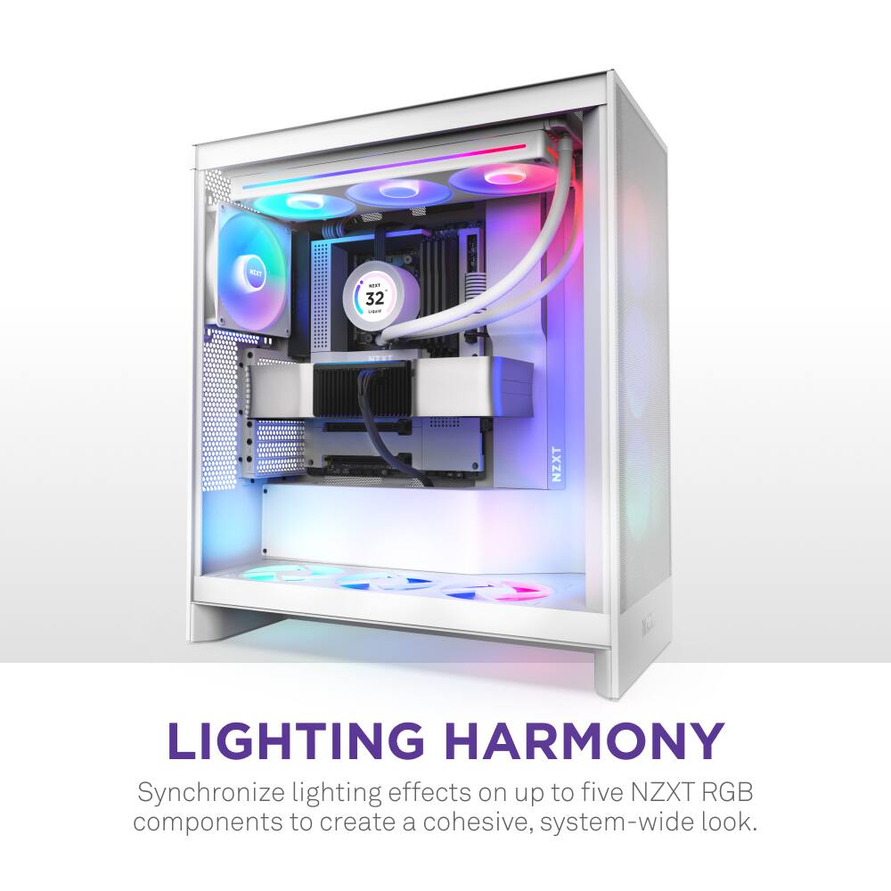 NZXT Lighting Harmony: Synchronize lighting effects on up to five NZXT RGB components to create a cohesive, system-wide look.