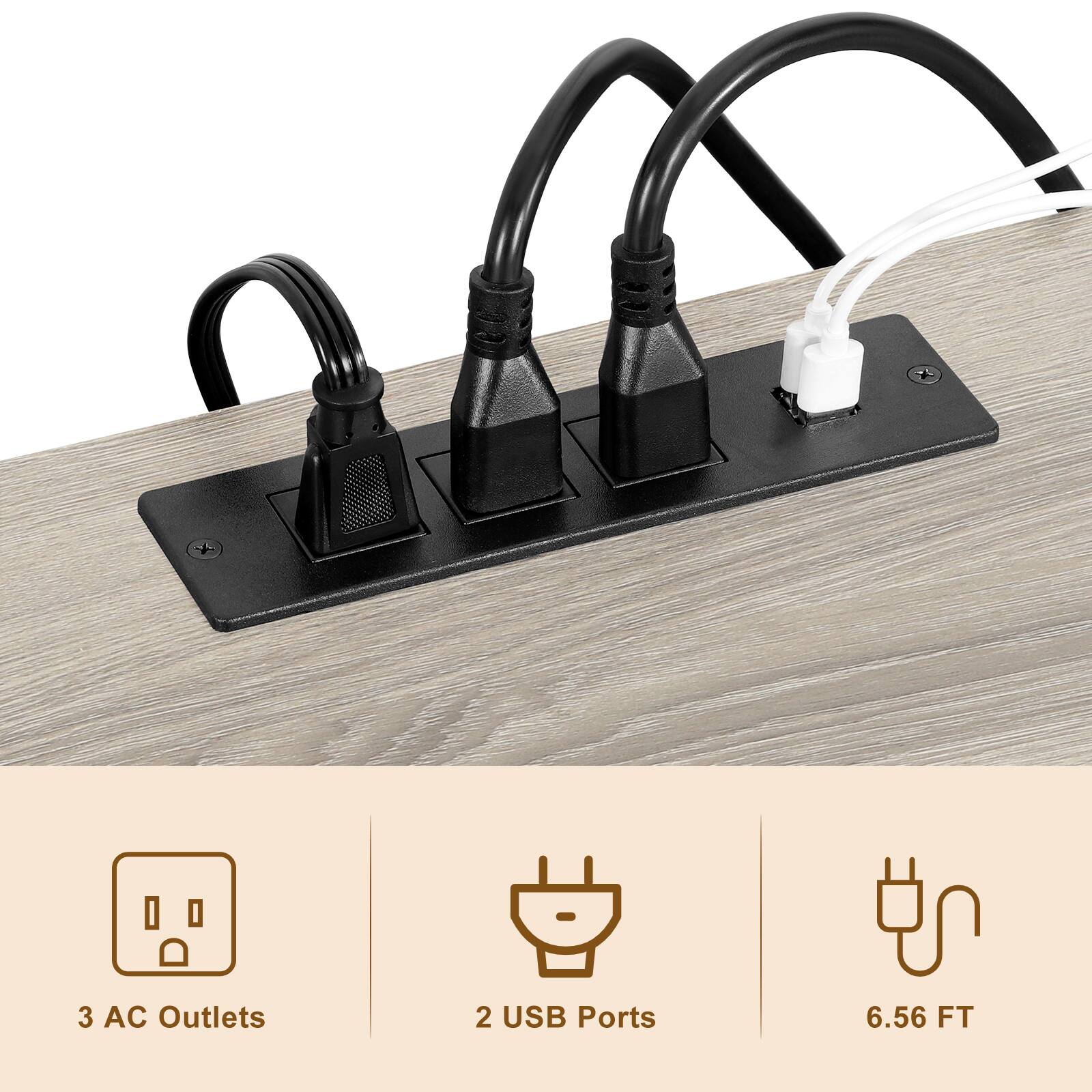 3 AC Outlets  
2 USB Ports  
6.56 FT