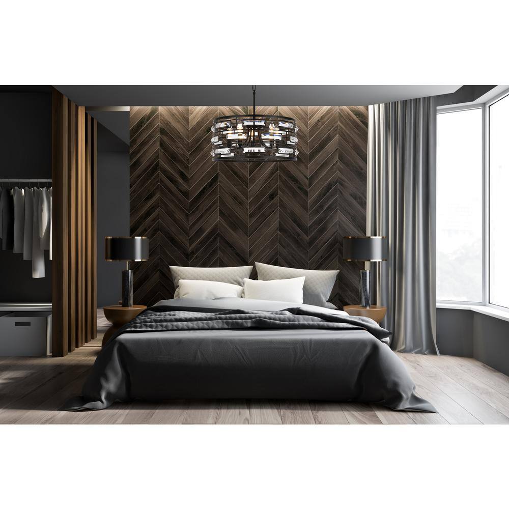 Left. Elegant Lighting - Kennedy 18.5 inch pendant in black - Black.