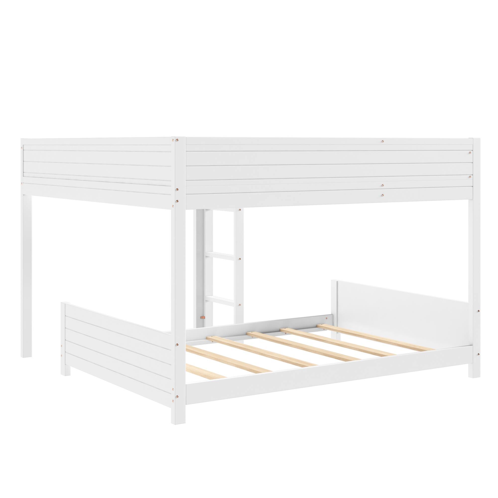 Alt View 4. Whisen - Full XL over Full XL Bunk Bed with Built-in Storage Shelf and 3-Step Ladder - White.