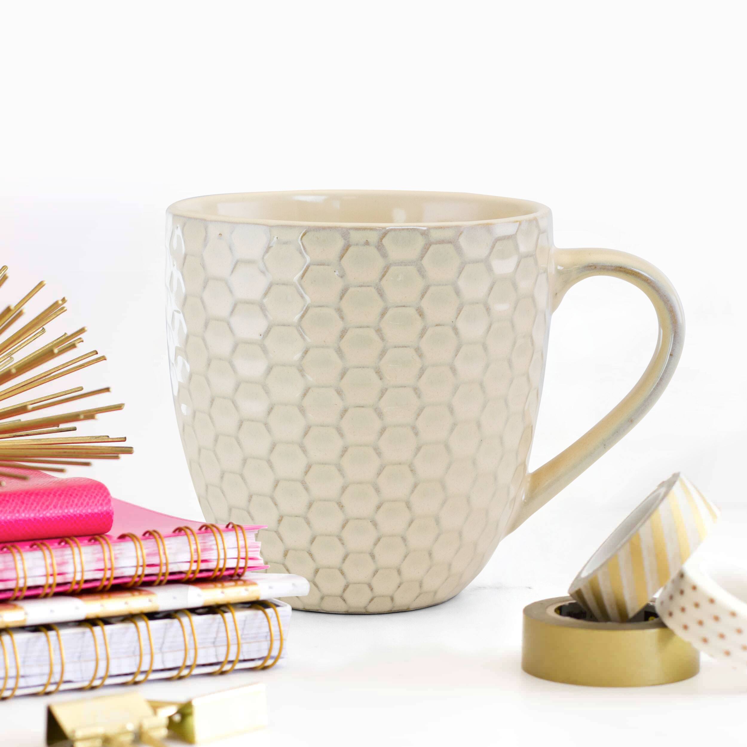 Alt View 9. Elama - Elama Honeycomb 6 Piece 15 Ounce Round Stoneware Mug Set in Cream - Cream.