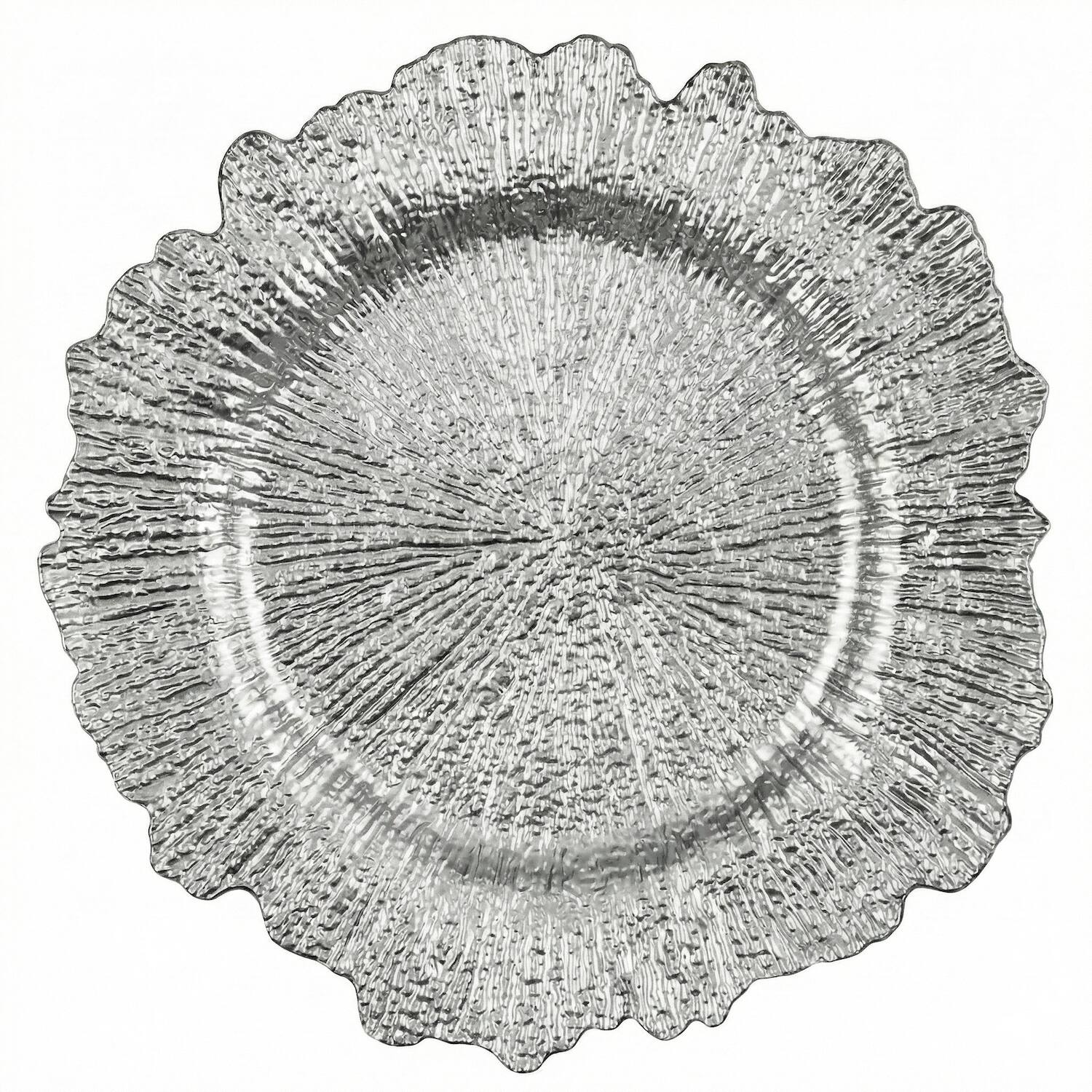Angle. American Atelier - Reef Silver Glass 13" Charger Plate 4-Piece Set - Silver.
