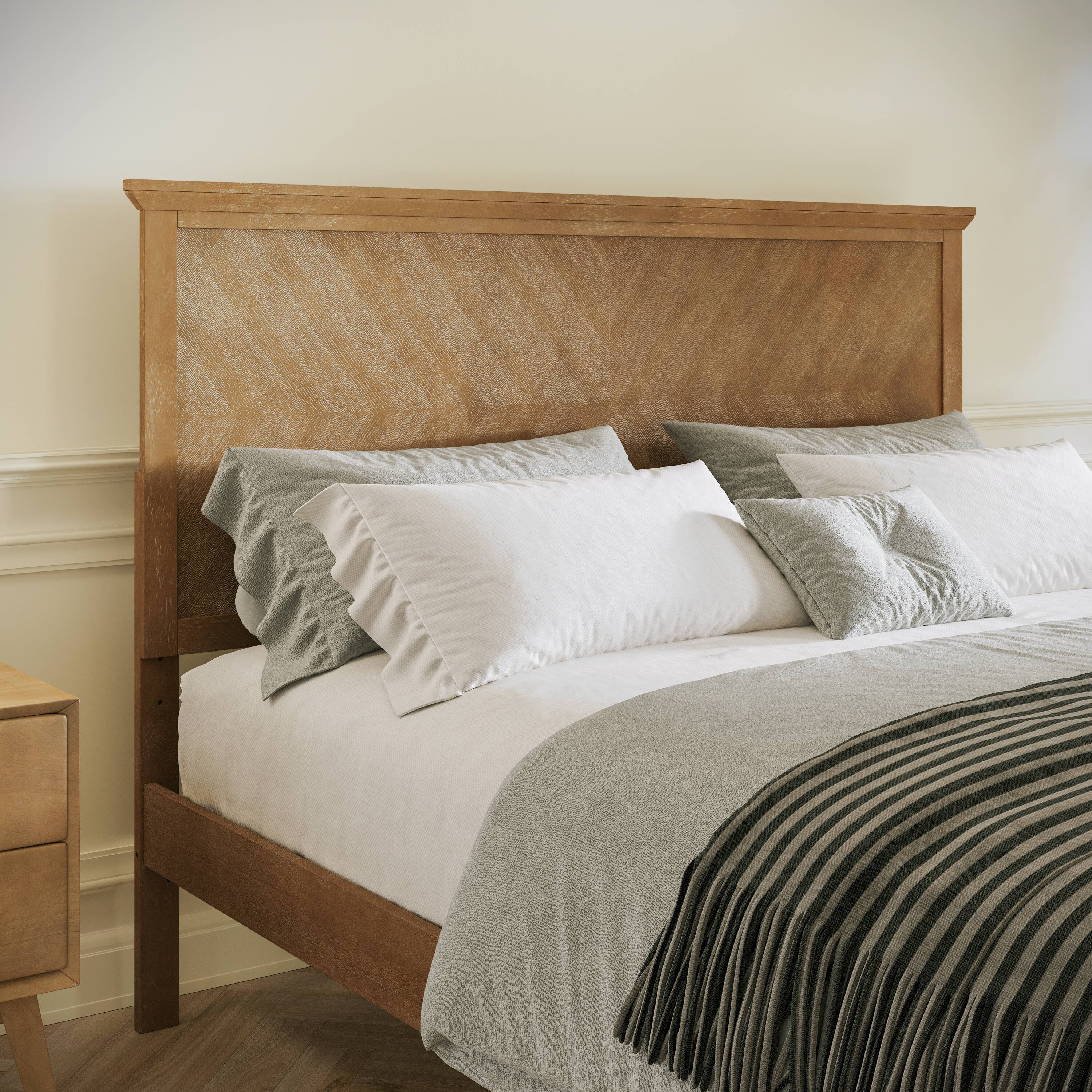Alt View 2. Flash Furniture - Fiona Light Brown Queen Size Solid Wood Platform Bed Frame with Headboard, Footboard, and Slatted Bottom - Brown.