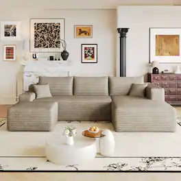 Meqiodas - Modular Sectional Sofa, L Shaped Could Couch with Ottoman, Wide Deep Seat Comfy Couch for Living Room, Bedroom - Camel