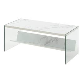 Convenience Concepts - SoHo Glass Coffee Table with Shelf - White Faux Marble/Glass