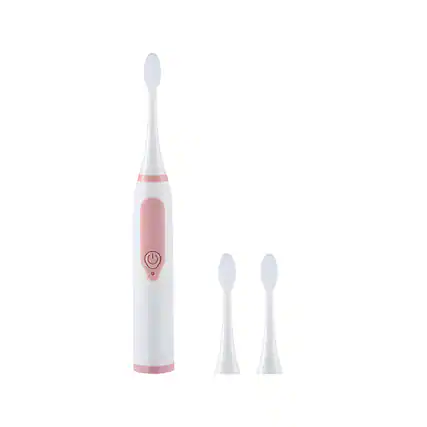 Front. Cluzine - Pink & White Battery-Powered Sonic Toothbrush, Soft Bristles with 2 Replacement Heads.