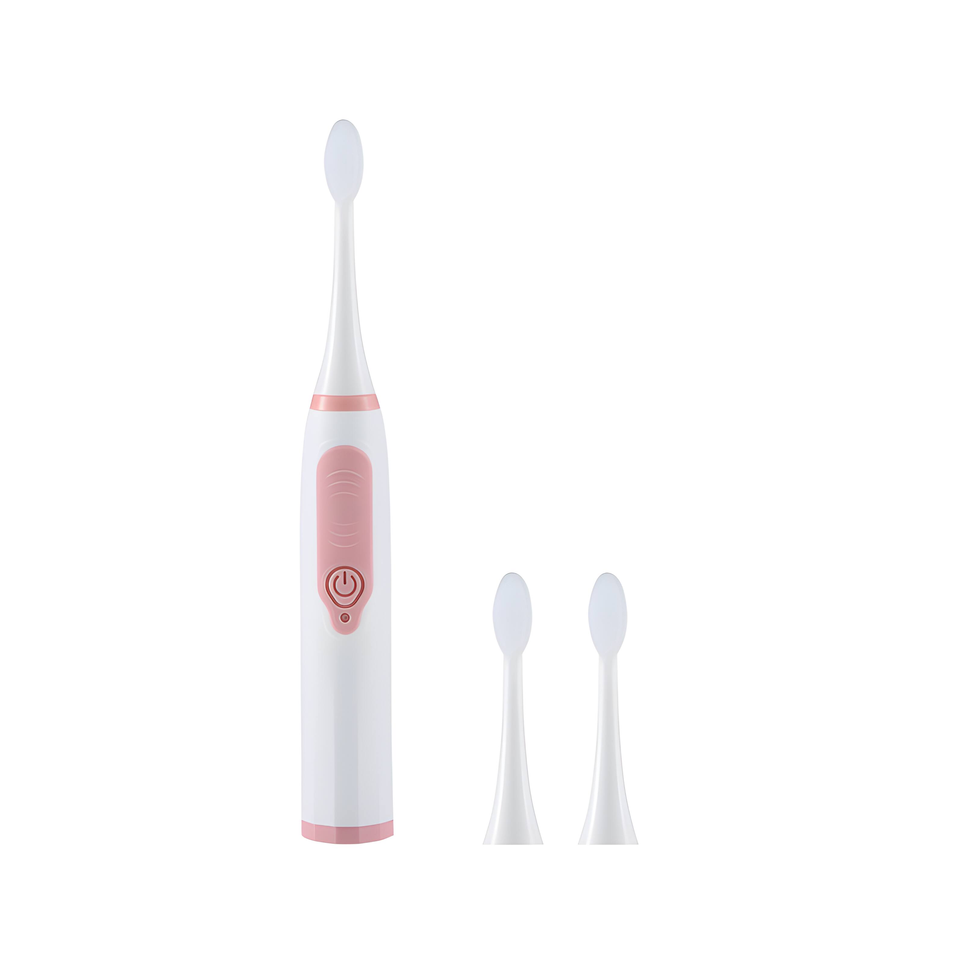 Front. Cluzine - Pink & White Battery-Powered Sonic Toothbrush, Soft Bristles with 2 Replacement Heads.