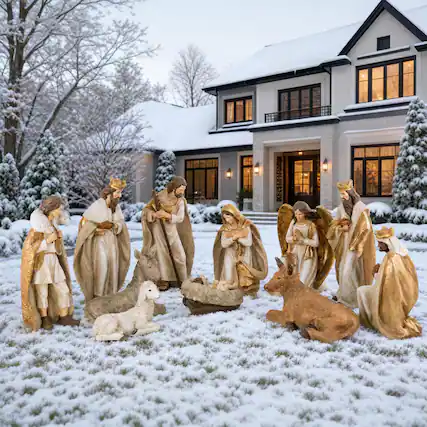 Front. Glitzhome - 31.75"H Majestic Oversized Resin Nativity Figurine Set - Multi-Colored.
