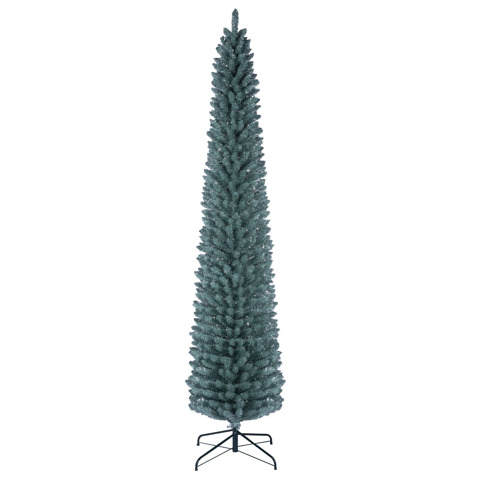 Alt View 1. Costway - Costway 8 FT Artificial Pencil Christmas Tree with 535 Lush Branch Tips Folding Metal Stand - Gray Green.