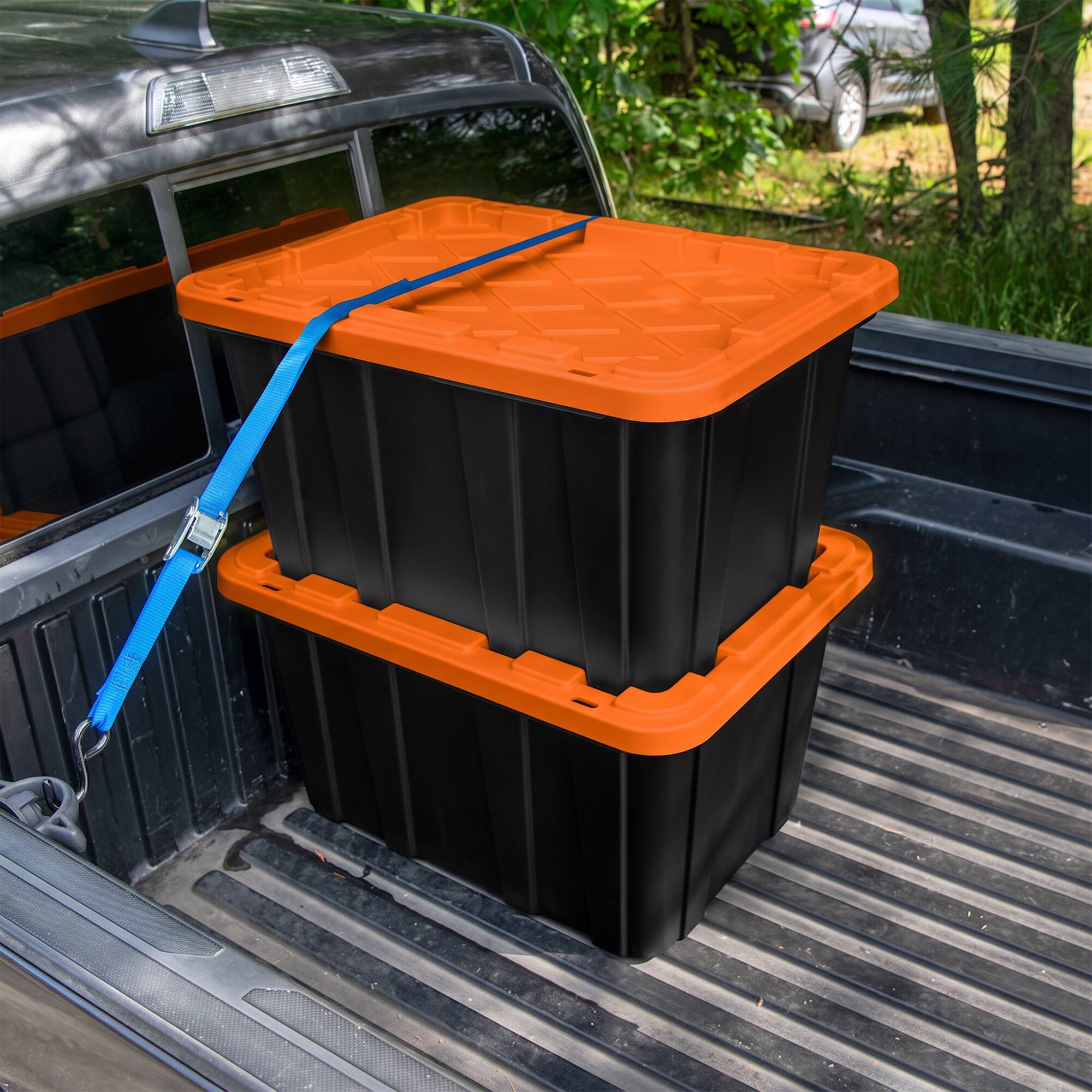 Alt View 4. Sterilite - Sterilite 27 Gallon Industrial Storage Tote with Snap Fit Lids, Orange, 24 Pack - 27 Gallon - Black/Orange.