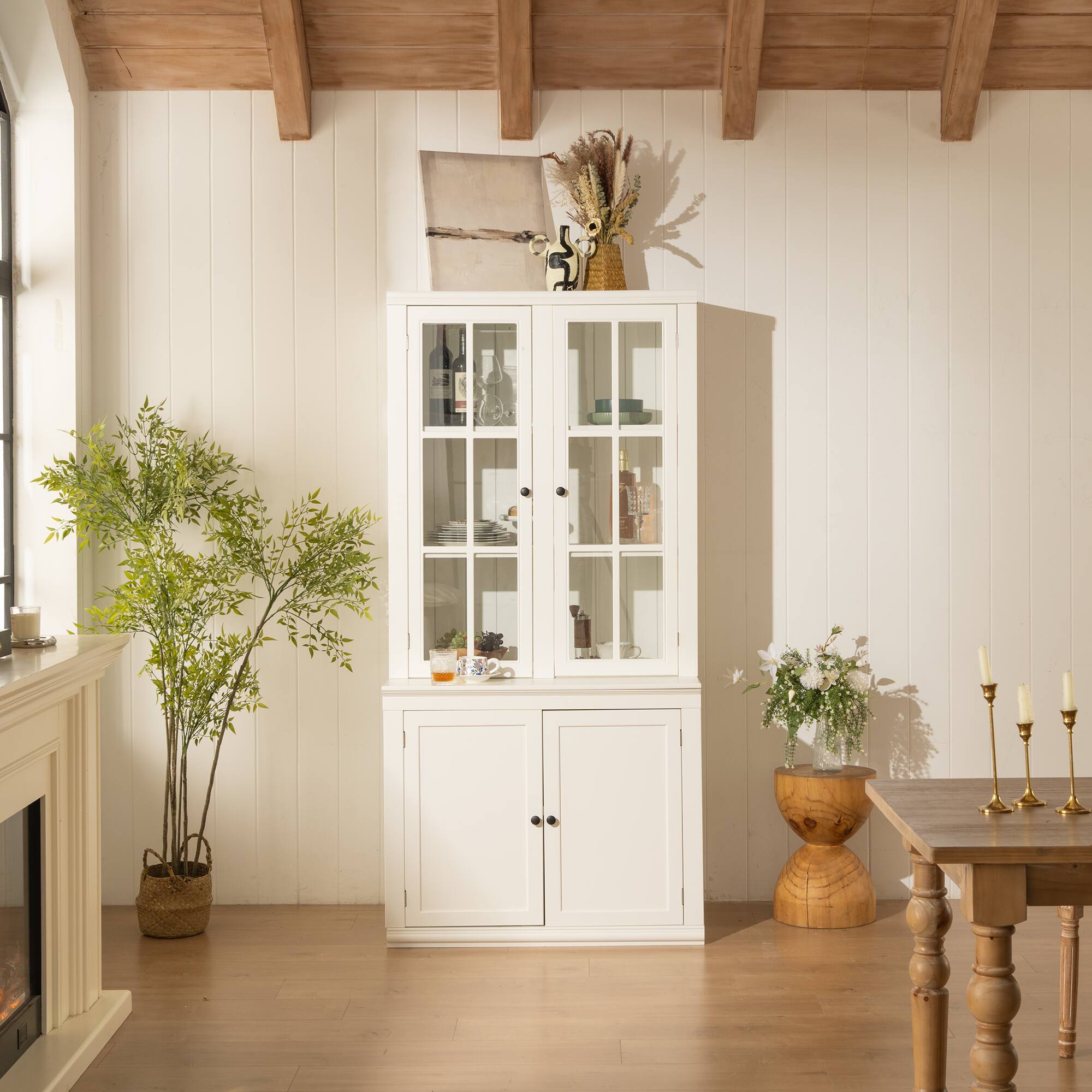 Front. APRILSOUL - HD Glass Door Display Cabinet with Retro Modern Design Ample Storage and Expandable Modular System - White.