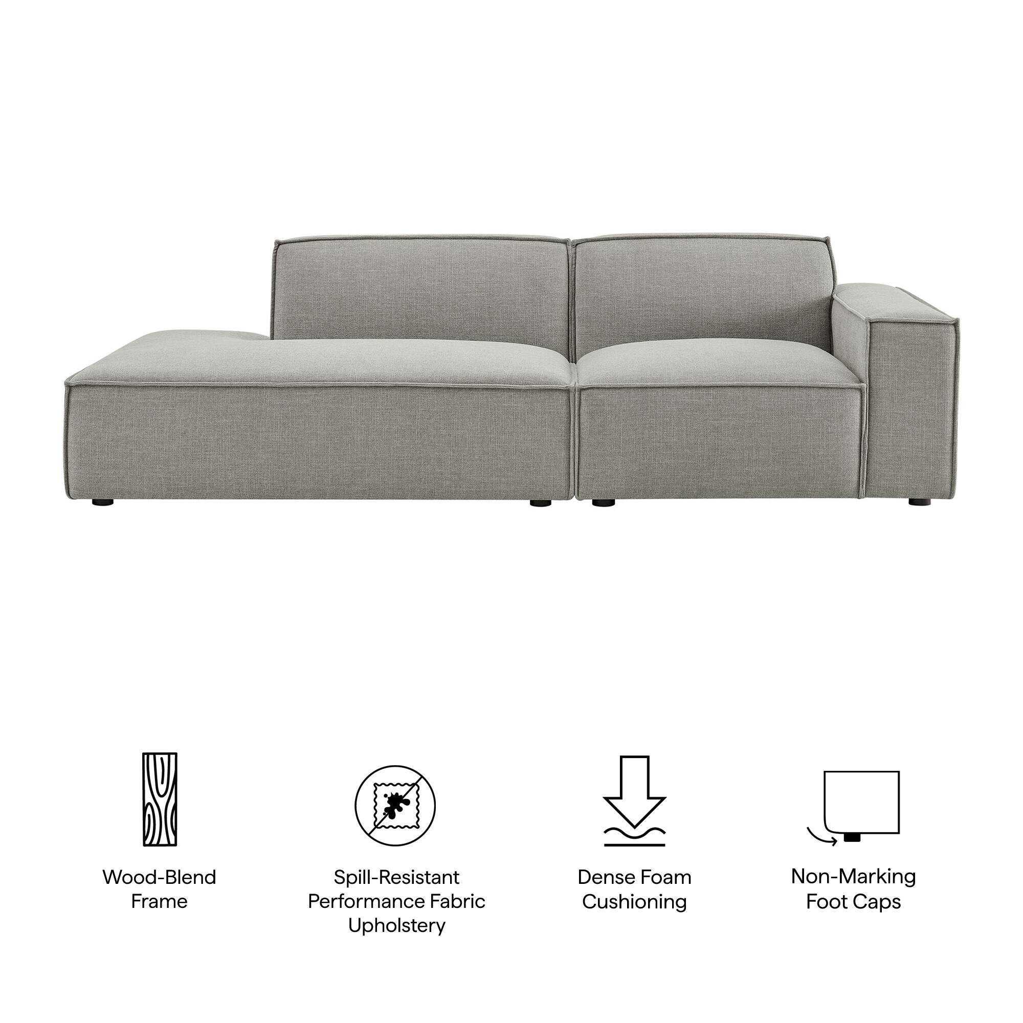 Wood-Blend Frame  
Spill-Resistant Performance Fabric Upholstery  
Dense Foam Cushioning  
Non-Marking Foot Caps