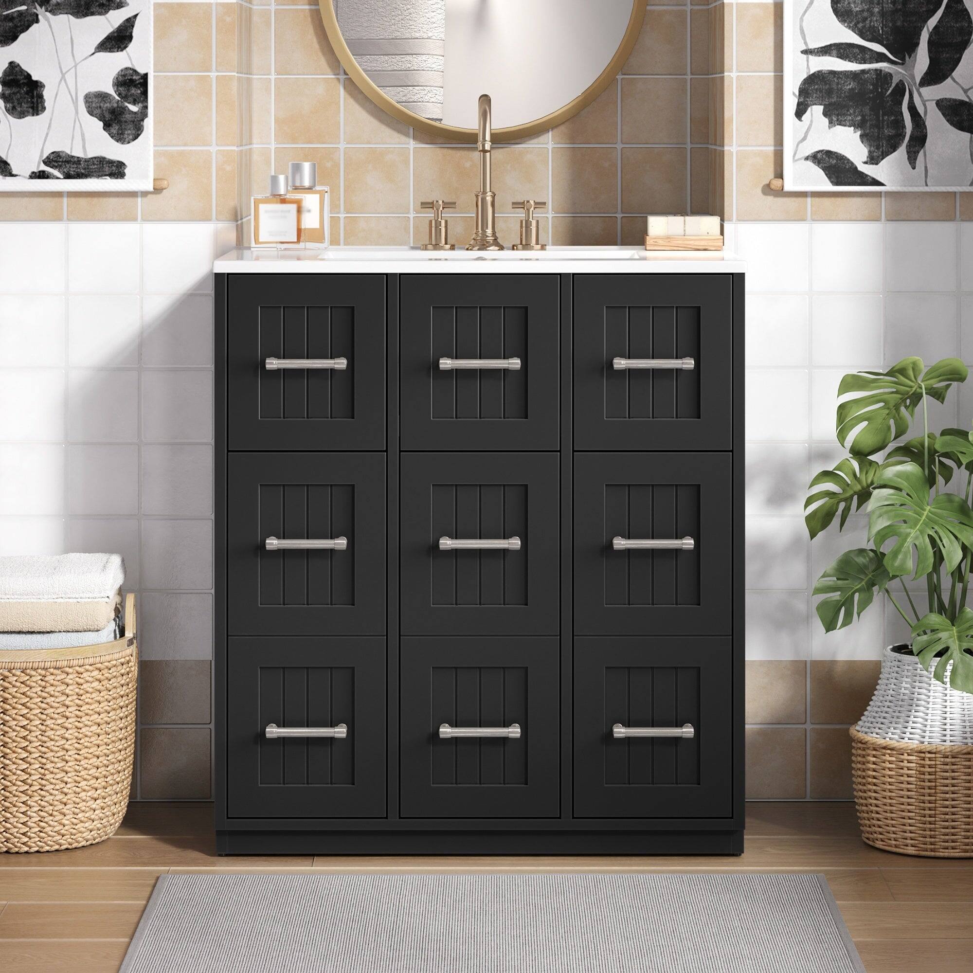 Alt View 1. Boyel Living - 30 Inch Modern Bathroom Vanity with Undermount Ceramic Sink and Drawers Black - Black.