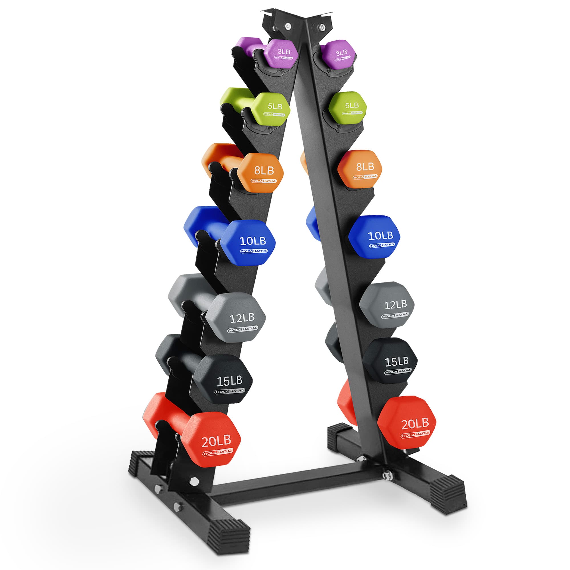 HolaHatha - 146 Pound Neoprene Dumbbell Full Body Weight Set with Storage Rack - Multicolor