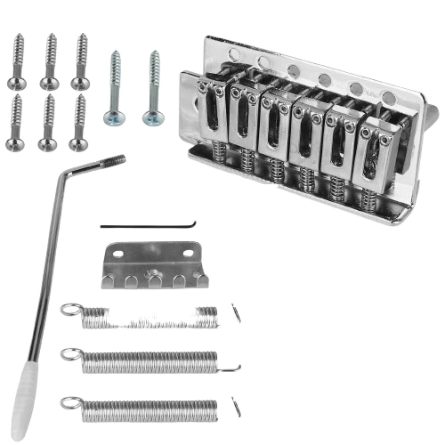 Front. Home Collection - Electric Guitar Tremolo Bridge Set Stratocaster / Squier Style Vintage Tremolo Kit - Silver.