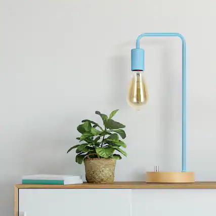 Front. Oumilen - Industrial Table Lamp Blue Desk Lamps Wooden Night Light for Girls Room Bedroom.