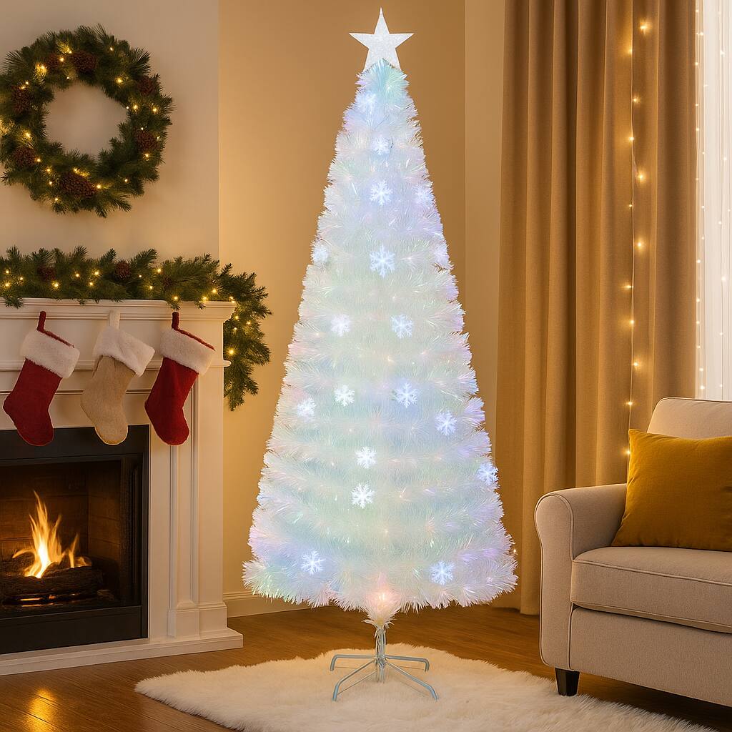 Angle. BreeBe - Pre-Lit Iridescent Fiber Optic Tree – 5ft 6ft 7ft Artificial Christmas Decor - White.