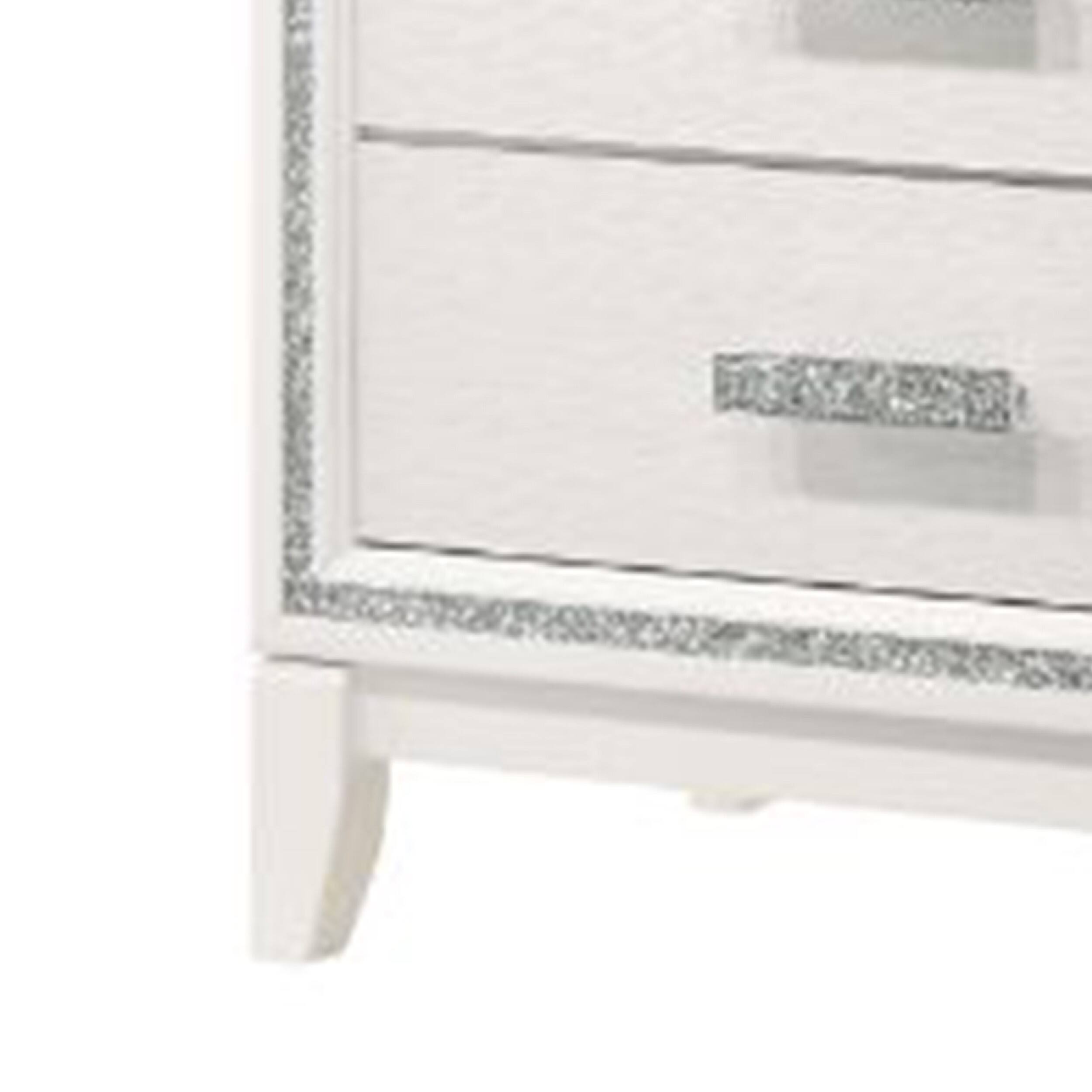 Alt View 3. Manhattan Lane - Nightstand with 2 Drawers and Shimmer Accent Trim - White.