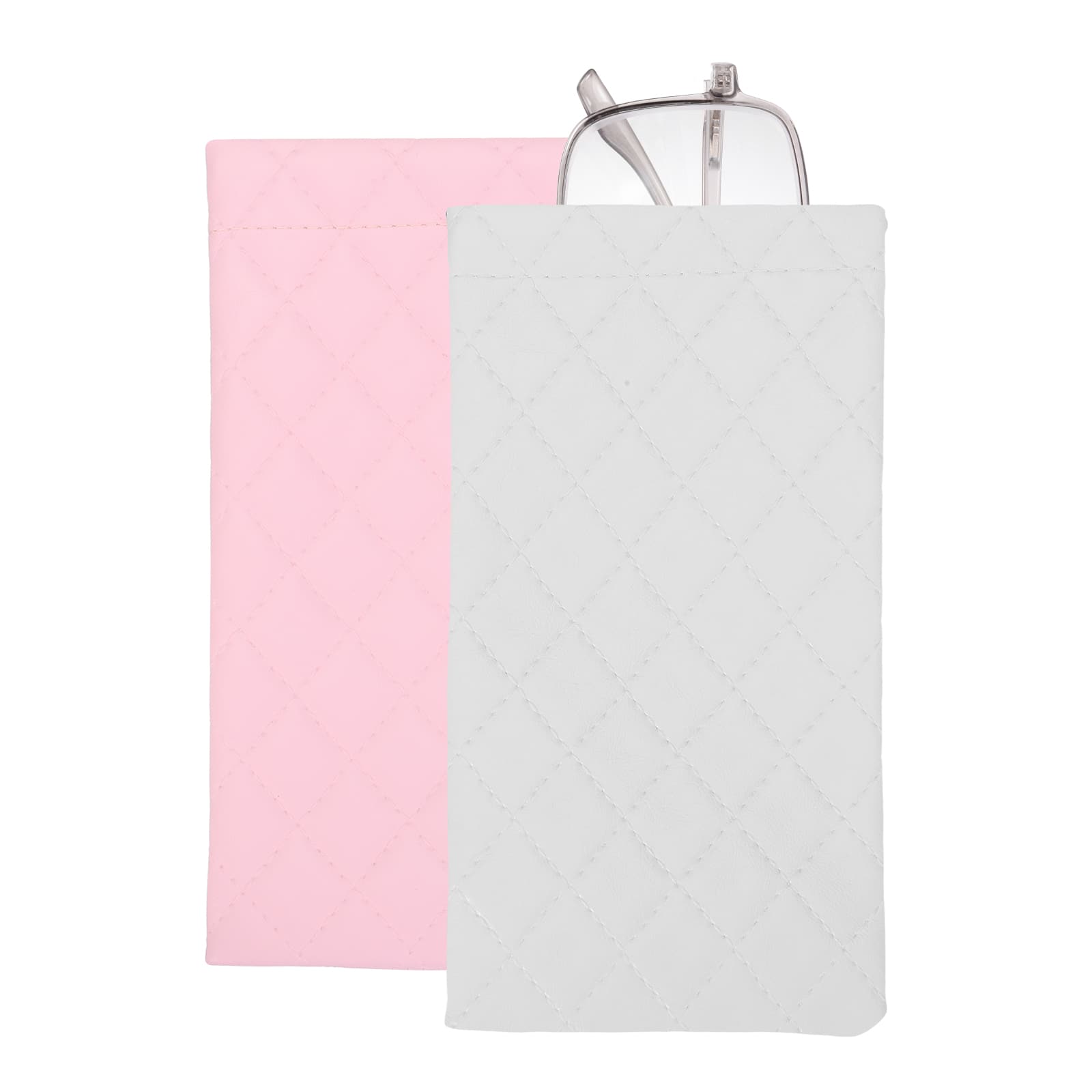 Unique Bargains - 2pcs Squeeze Top Sunglass Pouch, Lattice PU Leather Soft Eyeglass Pouch, Portable Travel Storage for Women/Men - Pink/White