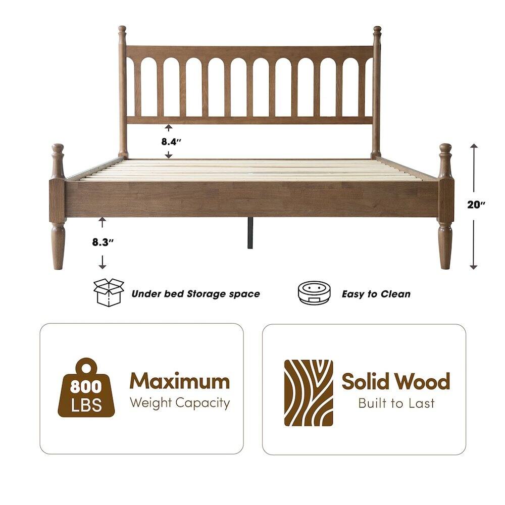 8.4" 20" 8.3" Under bed Storage space Easy to Clean 800 Maximum LBS Weight Capacity Solid Wood Built to Last