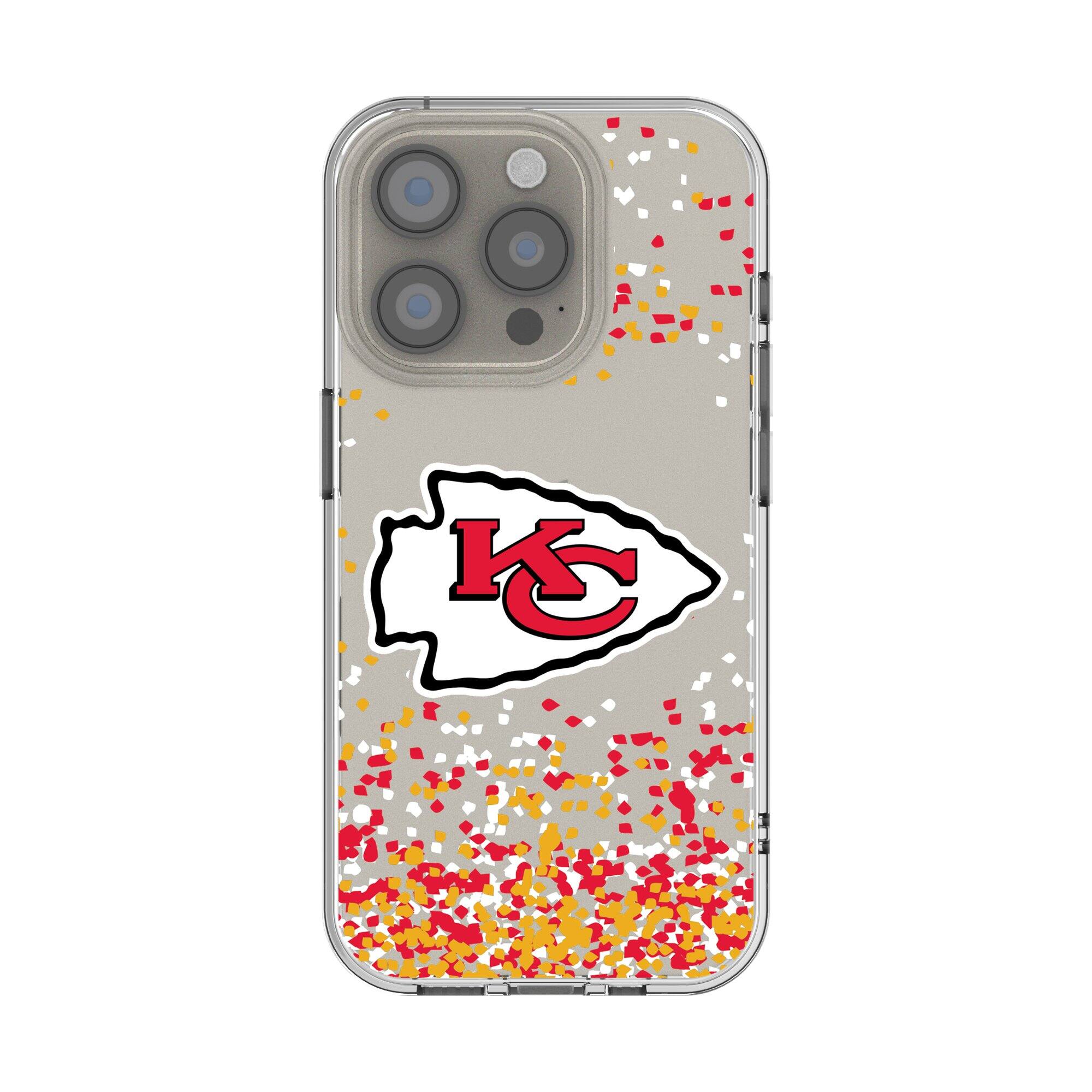 Front. Keyscaper - Kansas City Chiefs iPhone Clear Case with Confetti Design - 15 Pro Max - Multicolor.