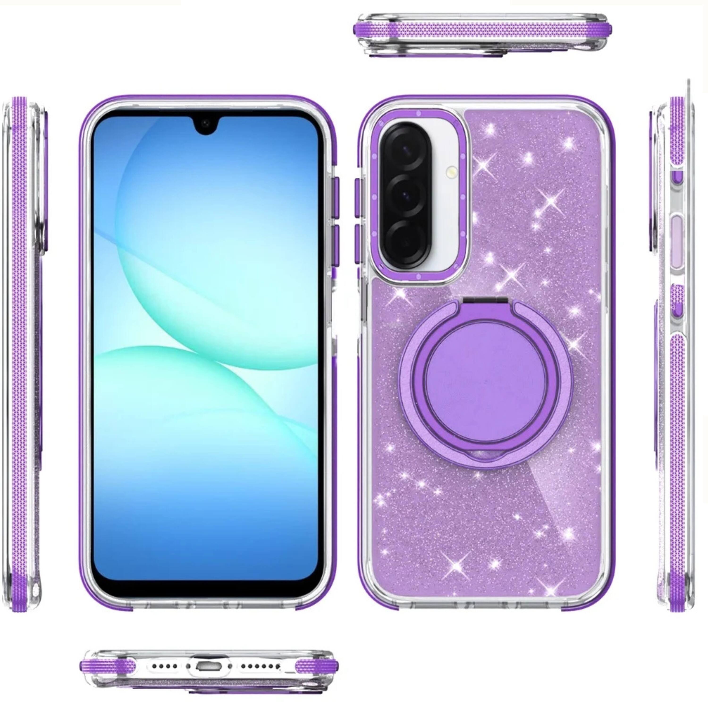 Left. Kitcheniva - Magnetic Circle Glitter Case For Samsung A17 5G With Ring Stand And Tempered Glass Purple - Purple.
