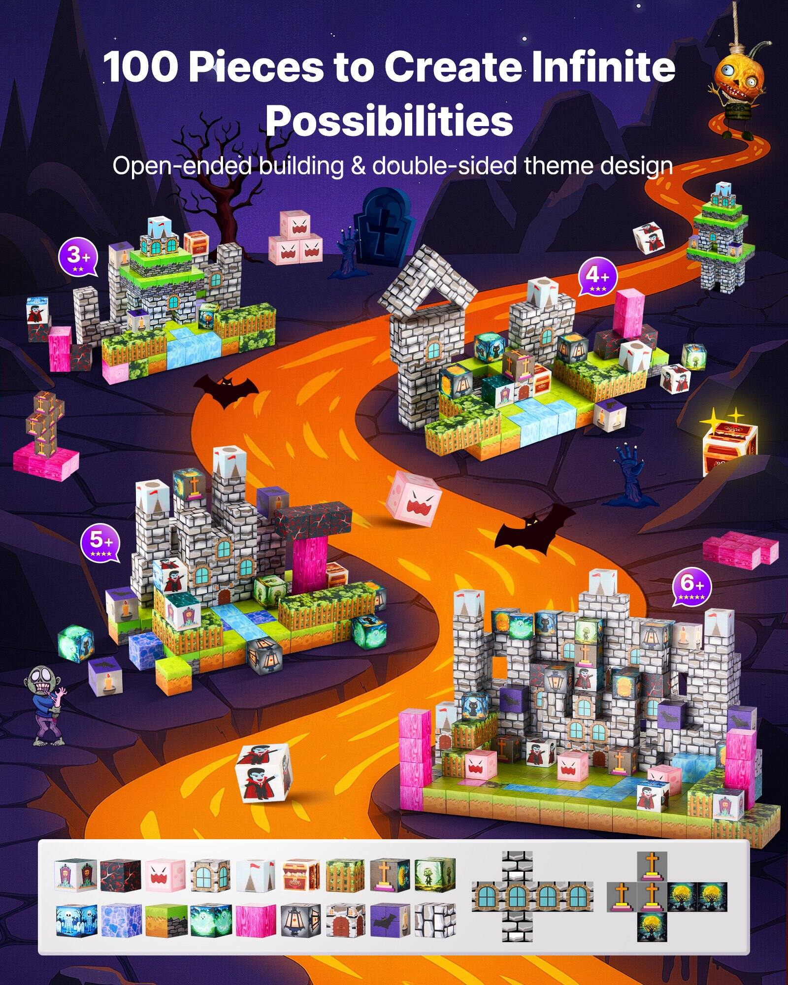 100 Pieces to Create Infinite Possibilities  
Open-ended building & double-sided theme design  

3+  
4+  
5+  
6+