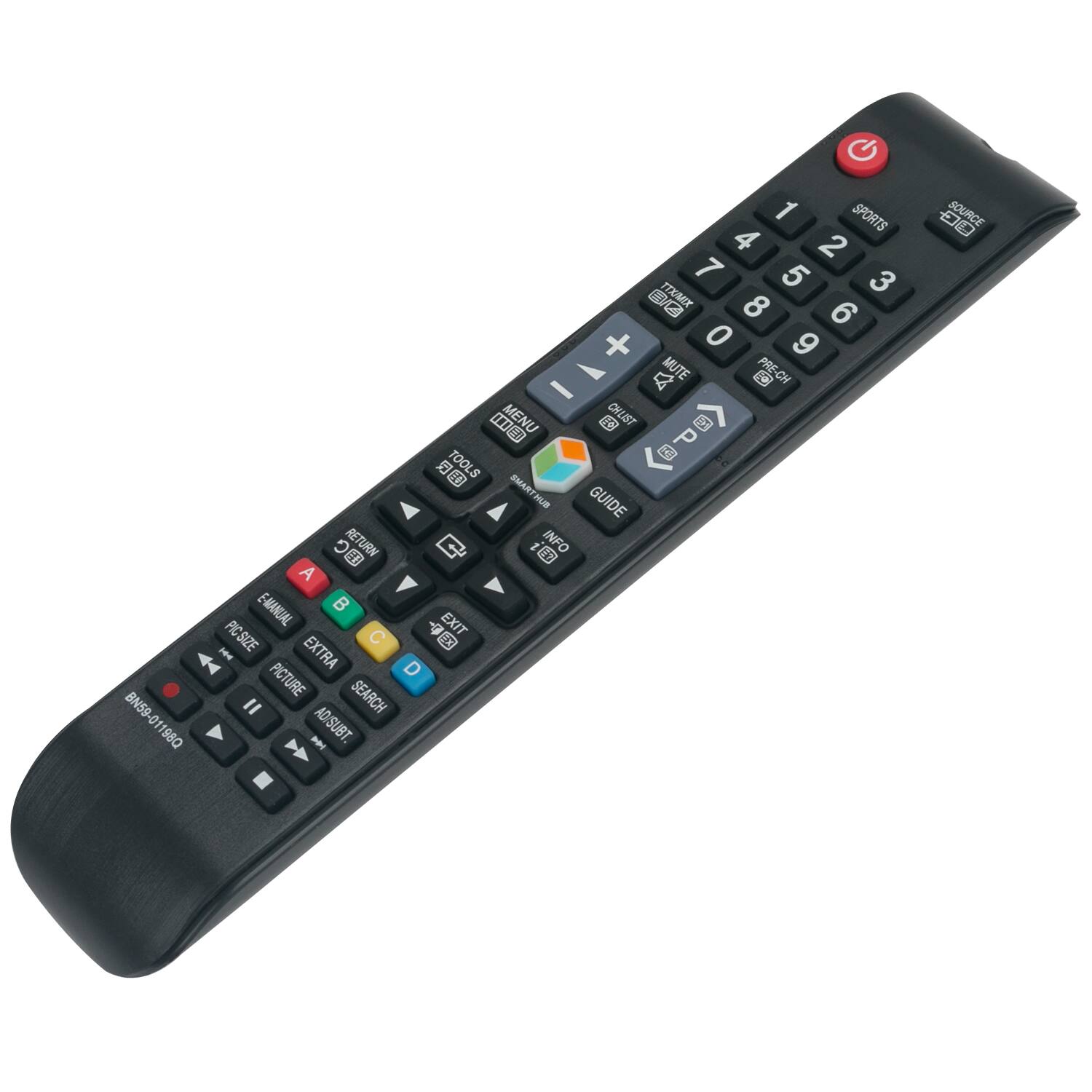 BN59-01 1980 1 SPORTS 4 2 7 5 3 KNA  TIMIX 8 6 + 0 9 A A MUTE  PRE-CH - (NED MENU se CHLIST g P    TOOLS S SMARTHUB HUB GUIDE  RETURN 4 i INFO A E-MANUAL  PIC SIZE C 4 EXIT H EXTRA D PICTURE SEARCH " I ADISUBT. 0 SOURCE