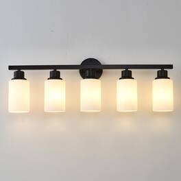 Boyel Living - 5 Light Matte Black Wall Lamps with White Glass Shades No Bulbs Sconce Lighting for Bedroom Living Room