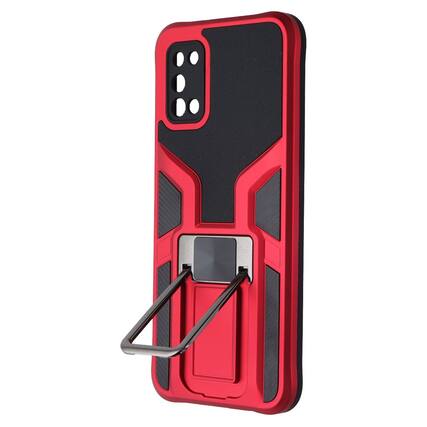 Front. Mybat - MyBat Rugged Hybrid Case with Kickstand for Samsung Galaxy A02s - Red / Black - Red.