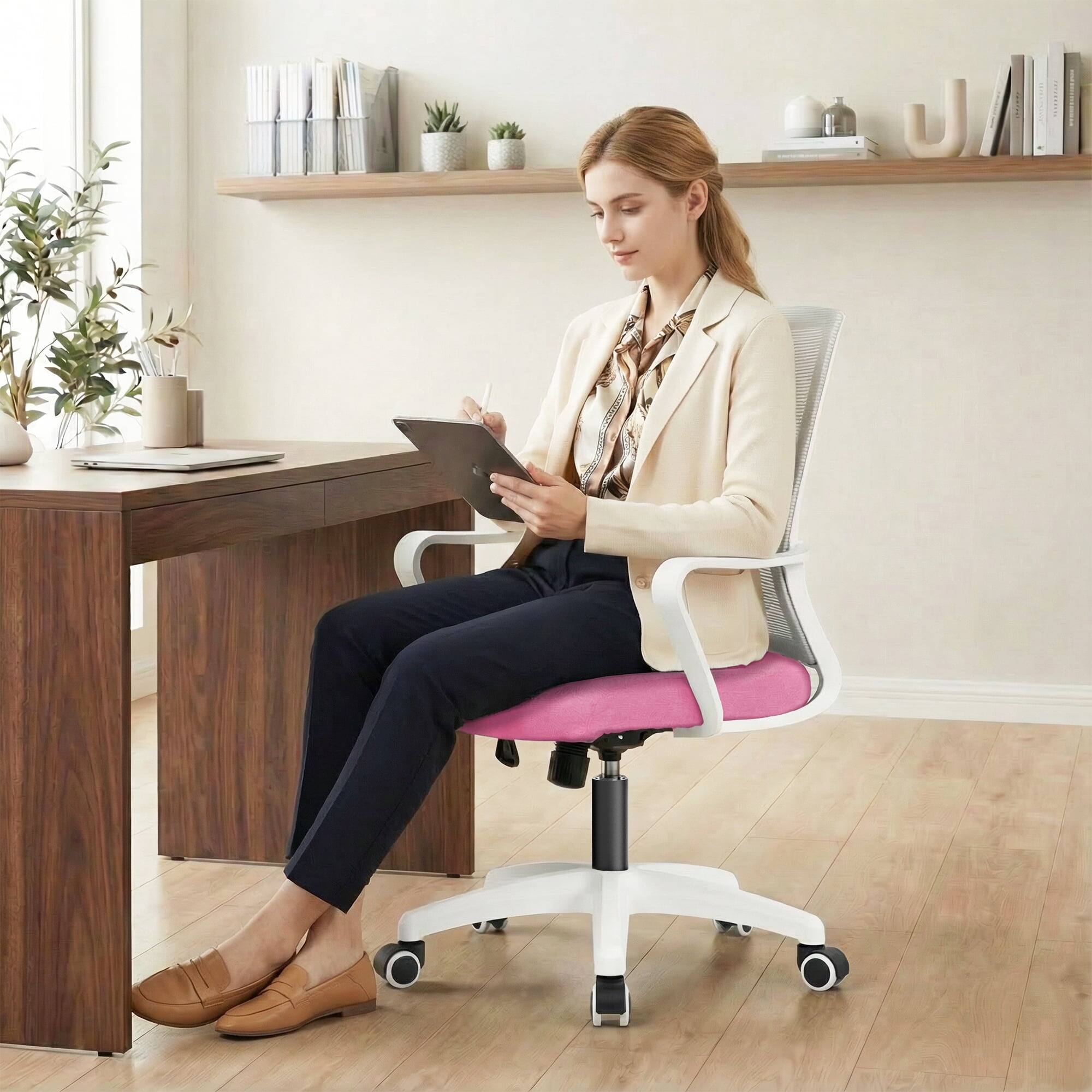 Alt View 2. Celtoss - Ergonomic Mesh Office Chair, Mid Back Desk Chair with Lumbar Support, Adjustable Swivel Wheels - Pink.