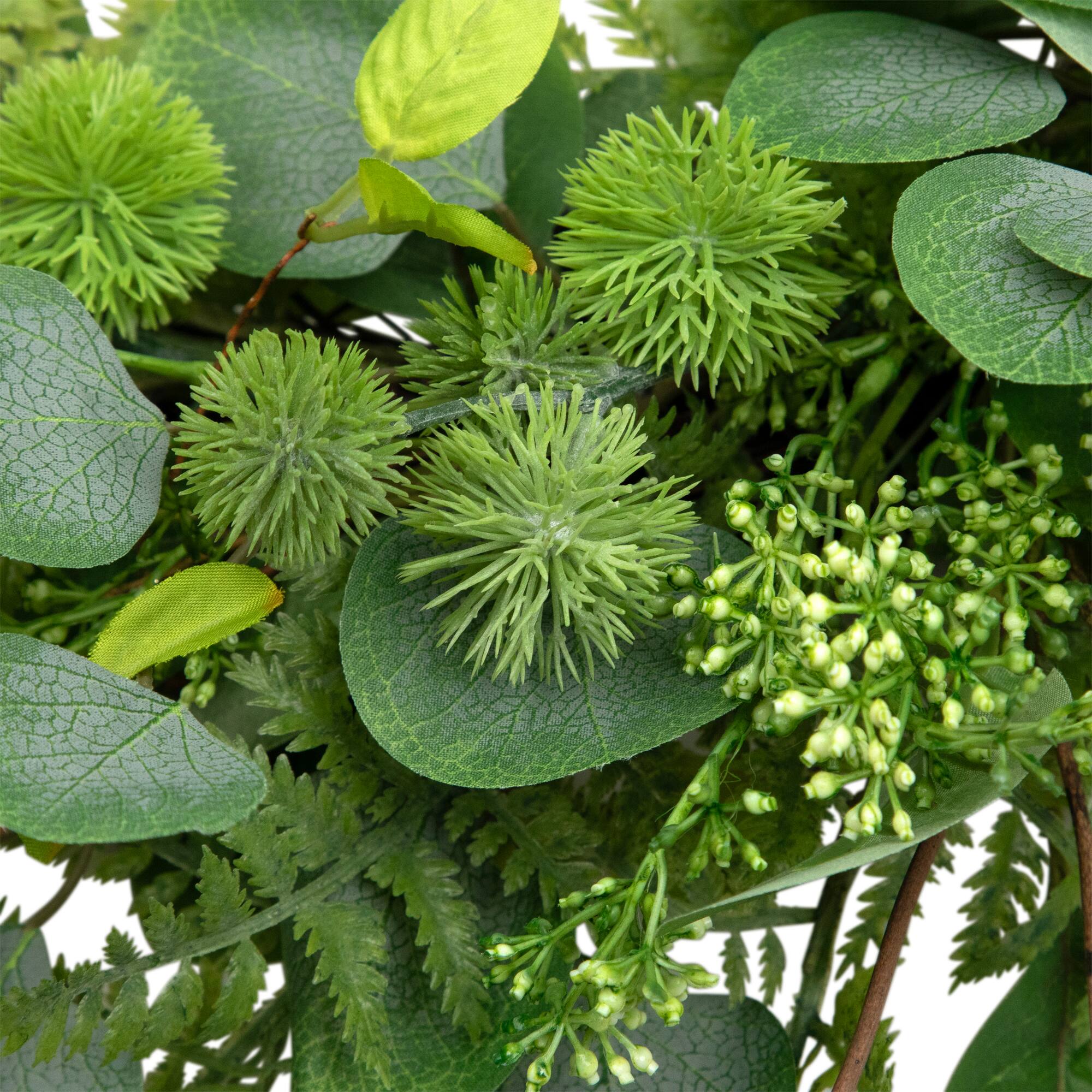 Alt View 5. Northlight - Seeded Eucalyptus with Sweet Gum Flowers Artificial Spring Wreath - 24" - Green.