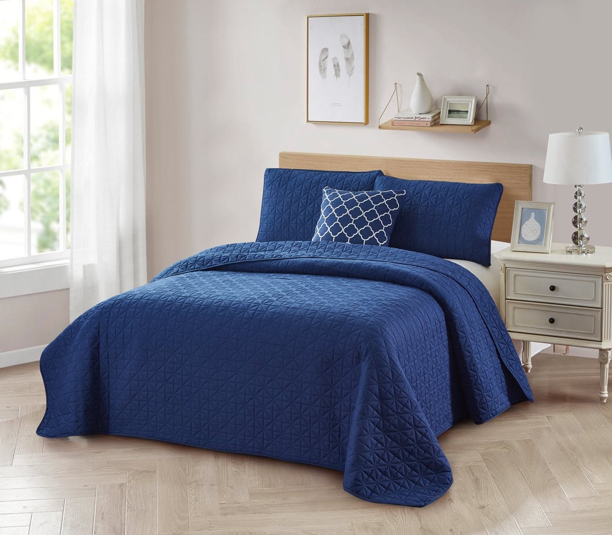 Bibb Home - 4 Piece Solid Quilt Set with Cushion - Navy price history on PriceWatchPro
