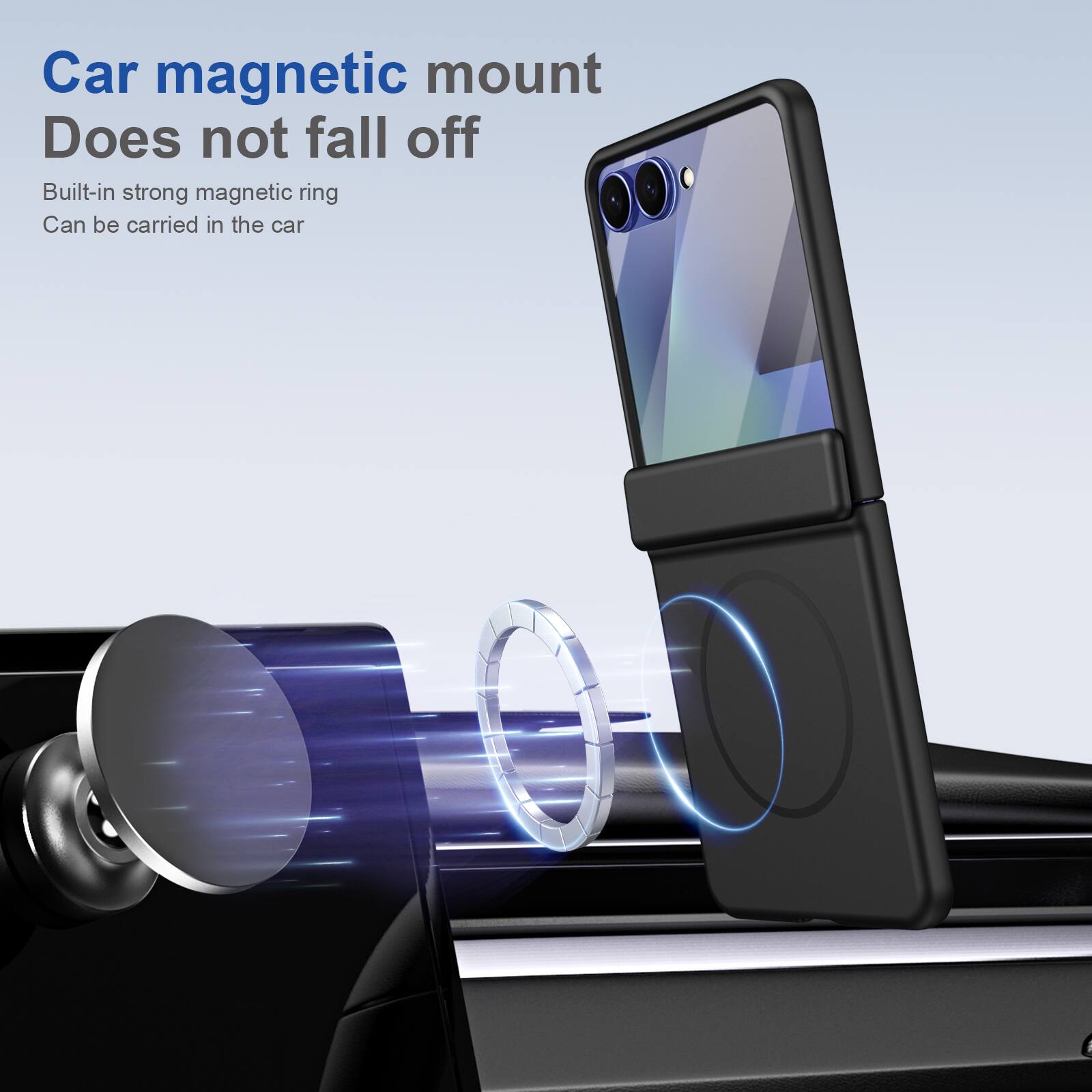 Car magnetic mount  
Does not fall off  
Built-in strong magnetic ring  
Can be carried in the car