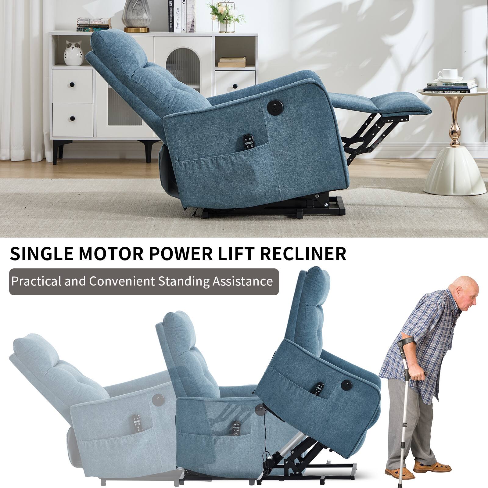 SINGLE MOTOR POWER LIFT RECLINER  
Practical and Convenient Standing Assistance