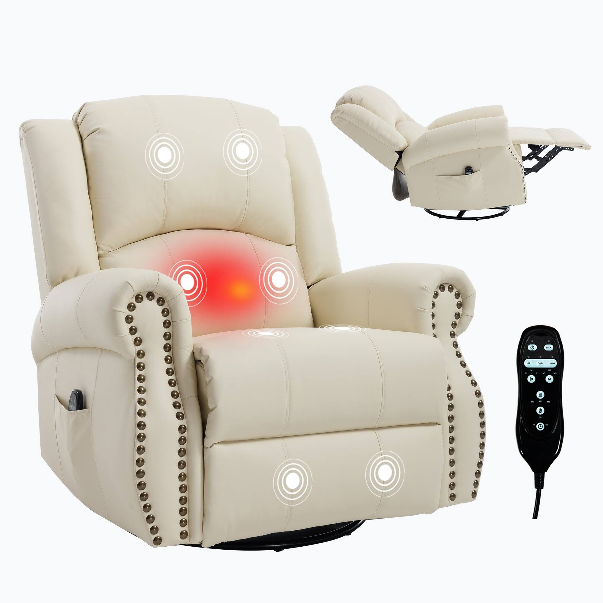 Alt View 1. Boyel Living - Multi-Function Faux Leather Massage Recliner Chair with Heat, Swivel and Rocking in Beige - Beige.