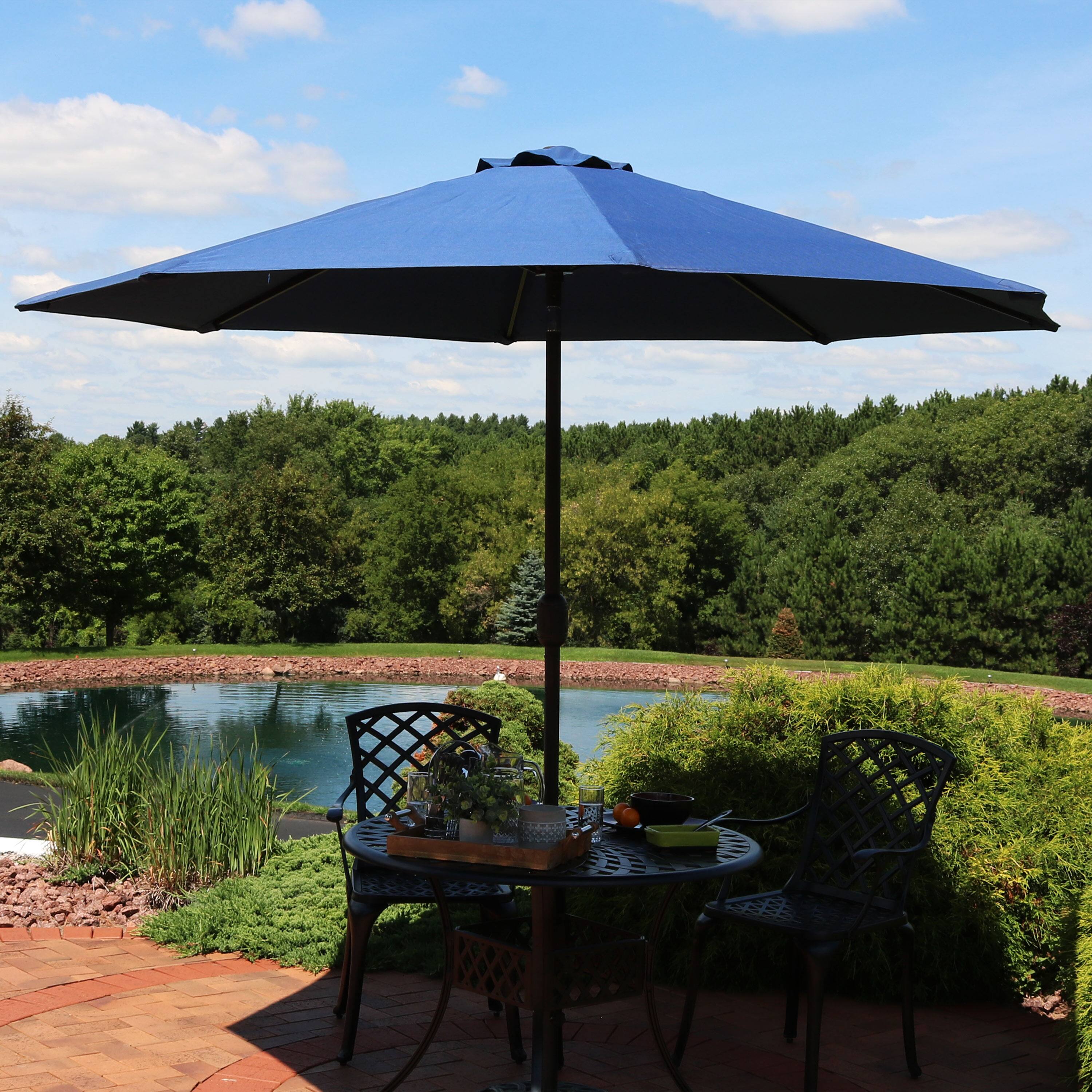 Alt View 4. Sunnydaze - 9 ft Aluminum Patio Umbrella with Tilt and Crank - Navy Blue.